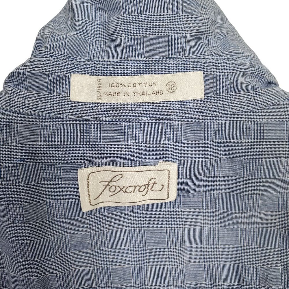 Foxcroft Size 12 Shirt Blouse 100% Cotton Fitted Long Sleeve Micro Plaid Blue - Picture 6 of 7